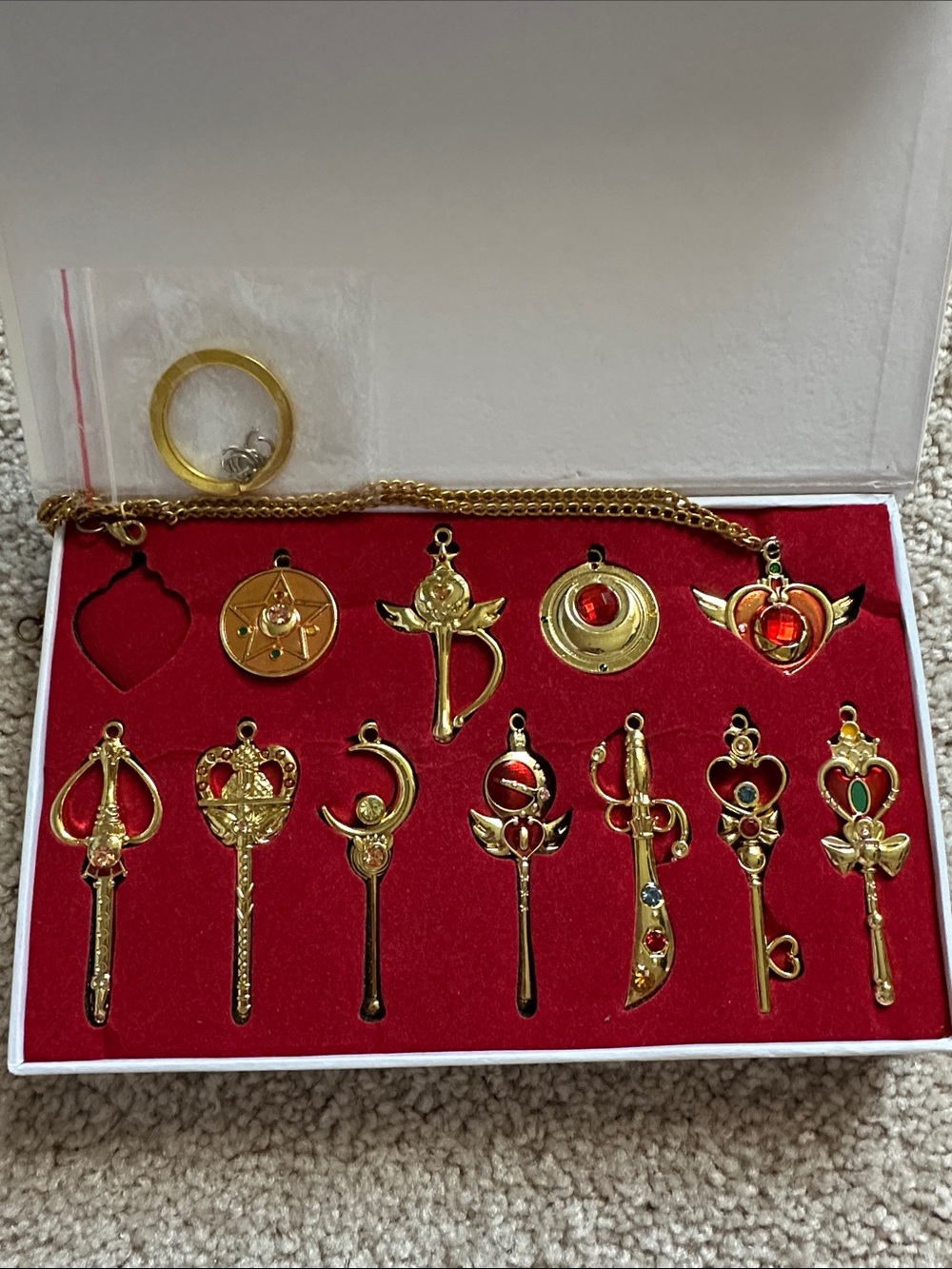 Sailor Moon Gold Tone Charm Necklace and keychain septor set